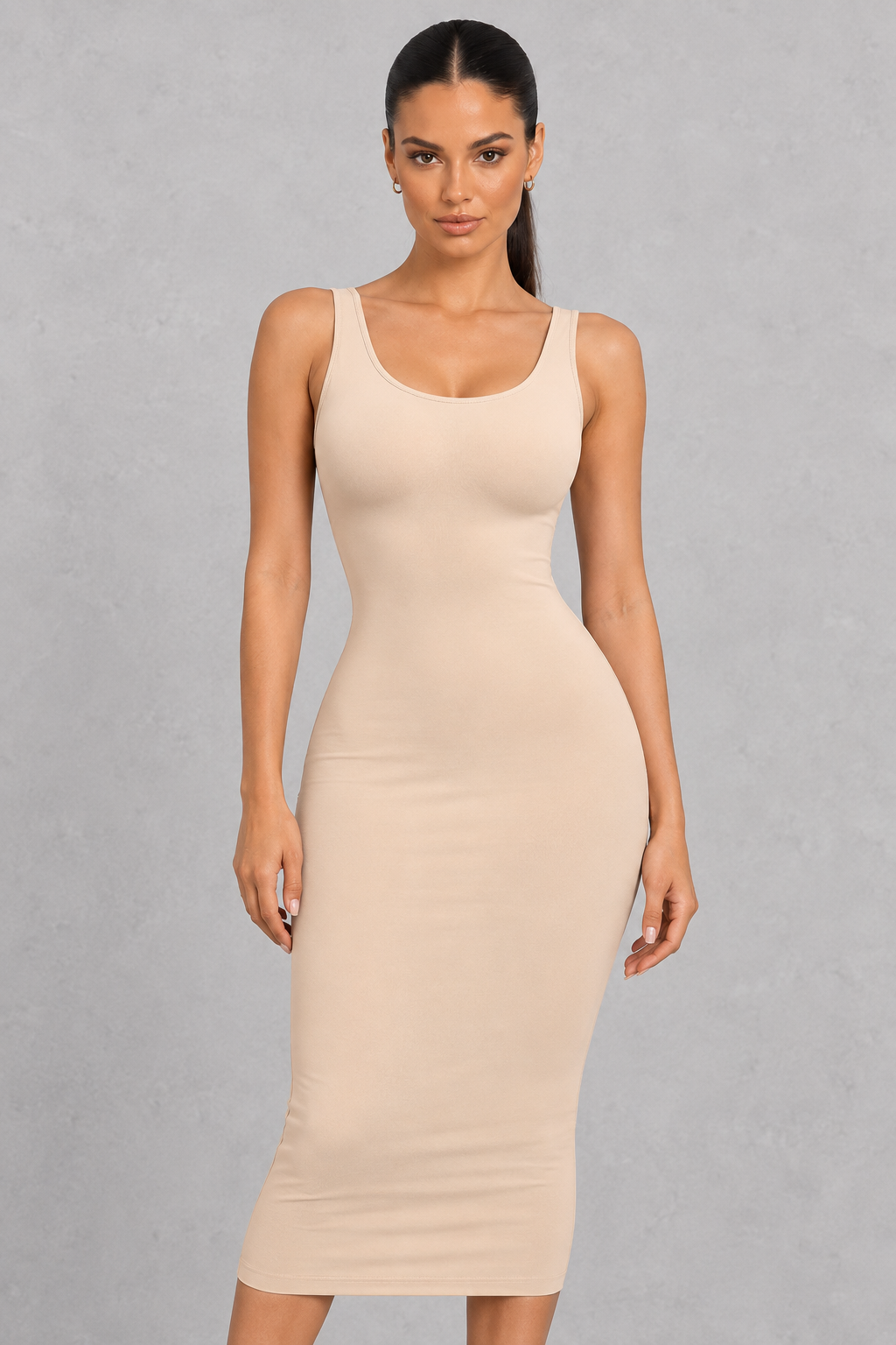 Sculp Sleeveless Crew Neck Long Bodycon Dress