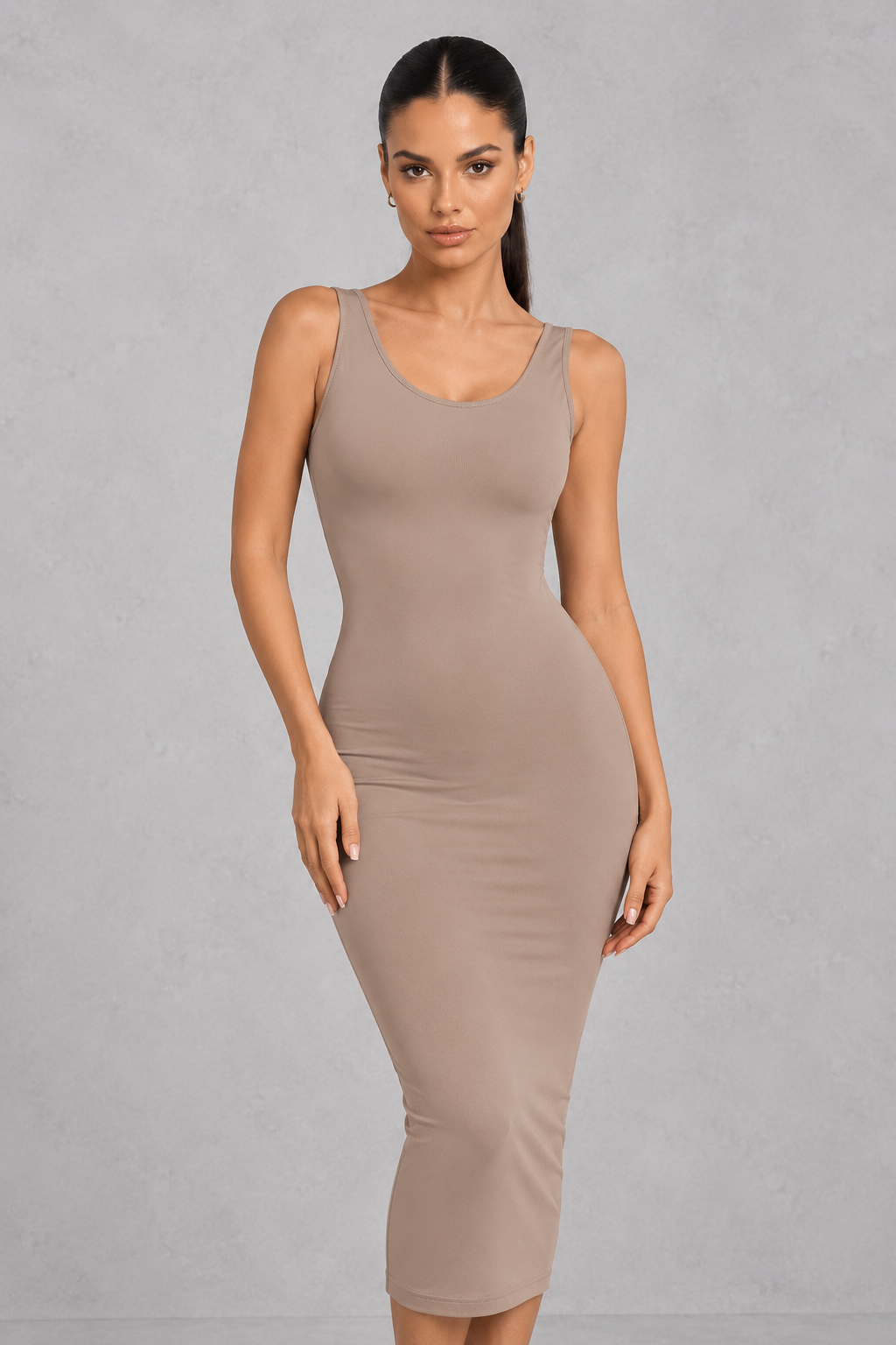 Sculp Sleeveless Crew Neck Long Bodycon Dress