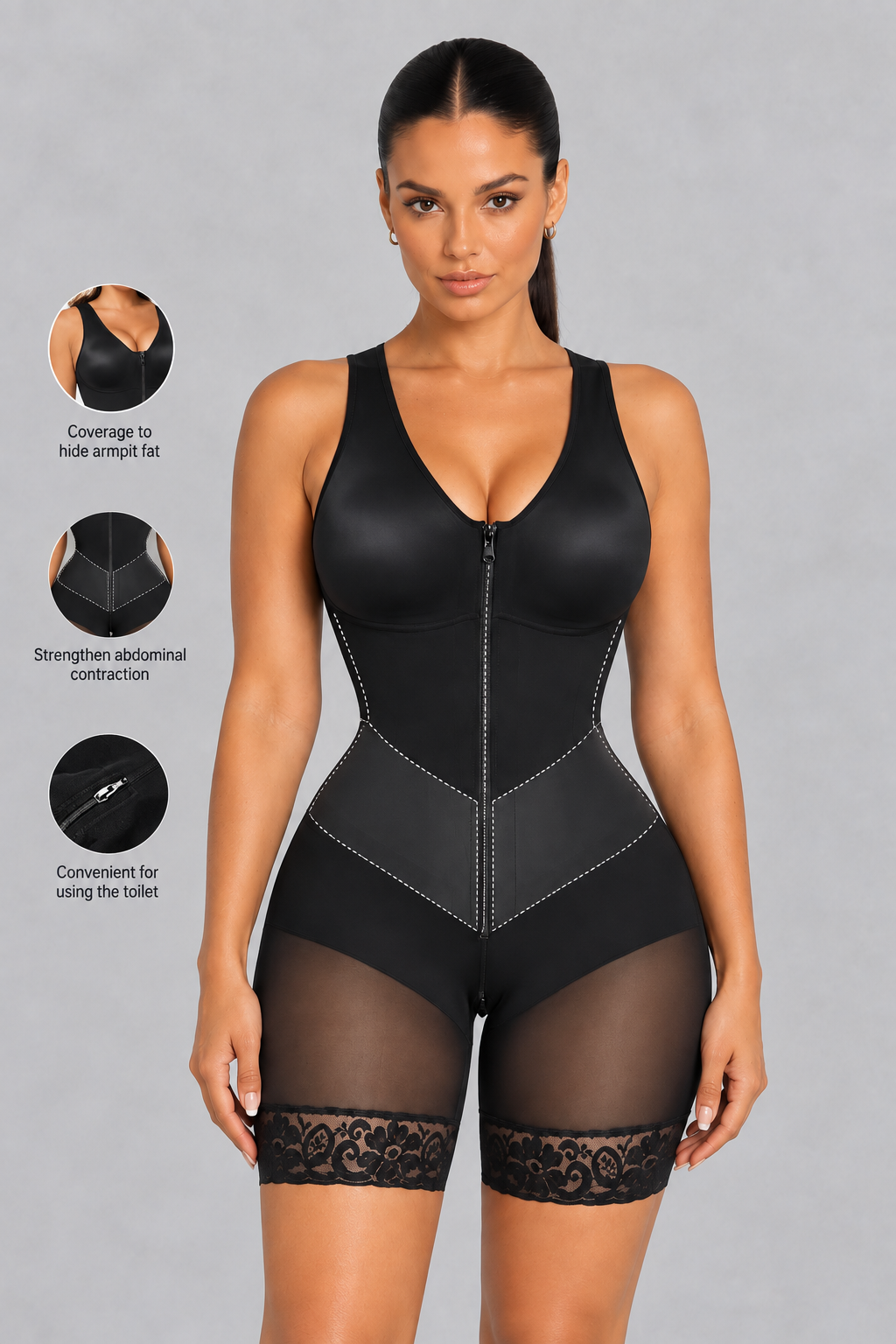 Sculp Front-Zip Full-Body Tummy Control & Butt Lifting Shapewear Bodysuit