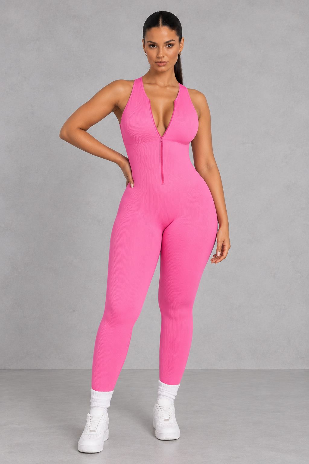 Sculp SnatchedKnit Front-Zip Sculpting Jumpsuit