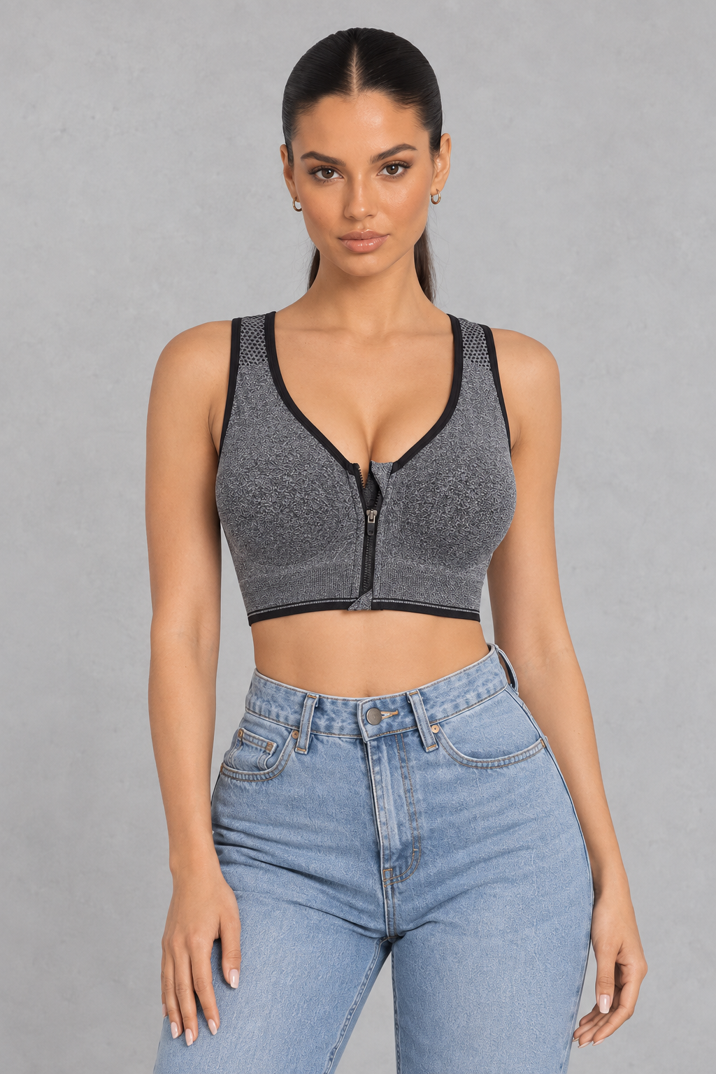 Sculp Front Zip Sports Bra – Seamless Wireless Support