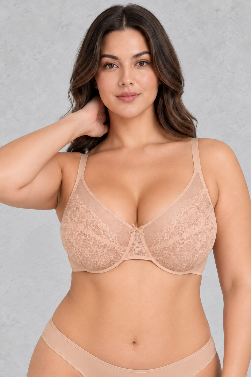 Sculp Plus Size Full Cup Floral Lace Minimiser Support Bra