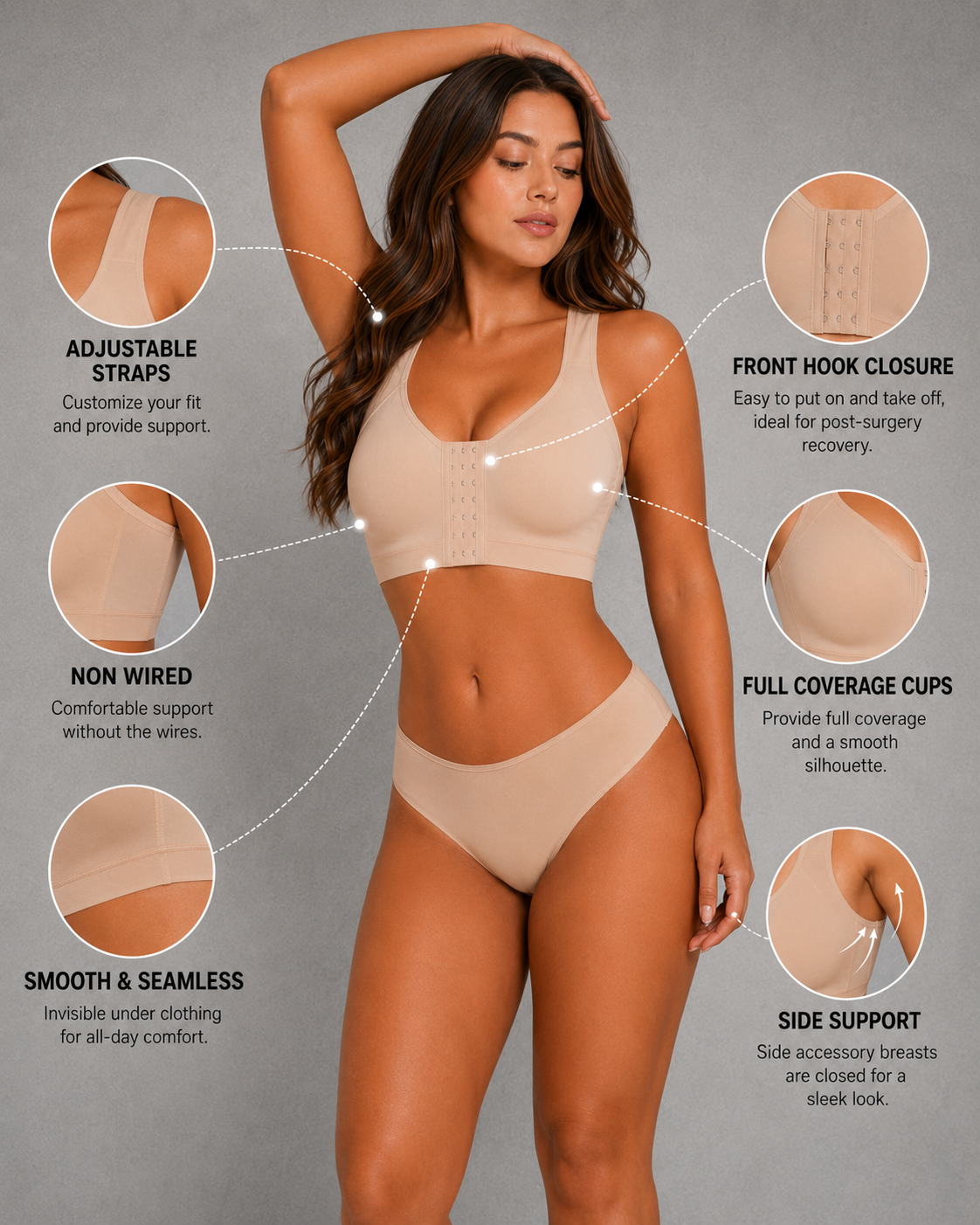 SculpStore Compression Bra - Post Surgery Front Closure Wireless Recovery Bra