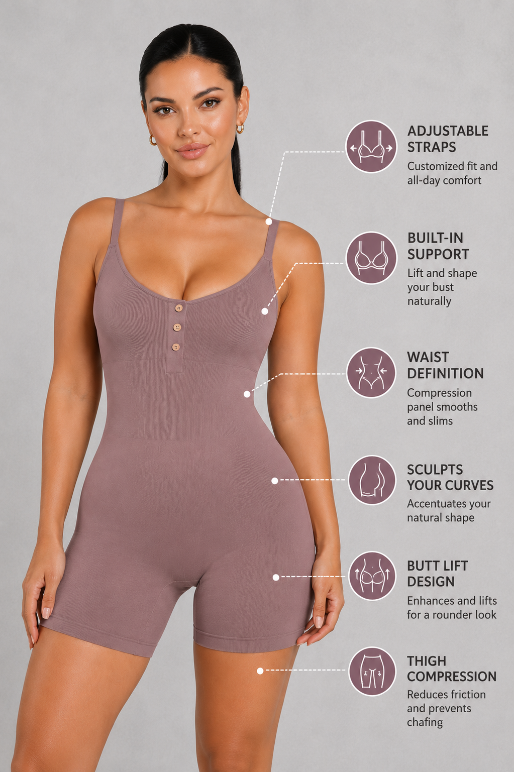 Sculp Ribbed Shaping Henley Bodysuit - Built-In Bra Tummy Control Bodysuit