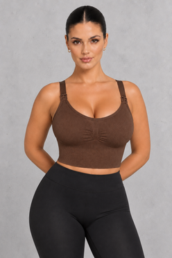 Seamless nursing crop top bra with clip-down straps and ruched front