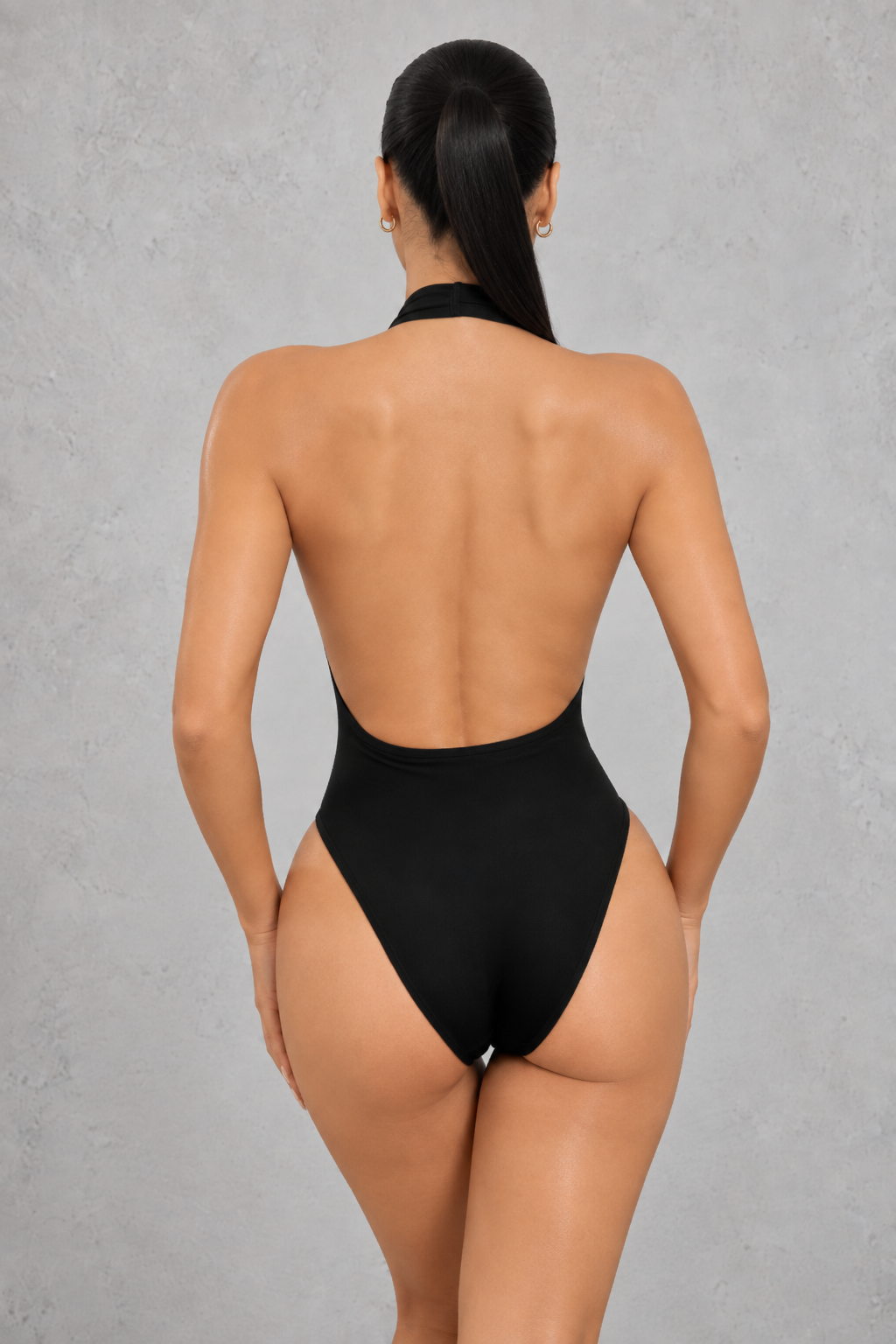 Sculp Backless Halter Neck Plunge Bodysuit