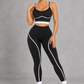 Sculp Contrast Trim Sports Bra & Bum Lift Leggings Set in Black – front view