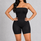 Sculp strapless mid-thigh shapewear bodysuit in black, front view