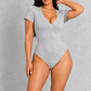 Sculp Ribbed V-Neck Bodysuit – Grey, front view