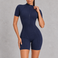Sculp Zip-Up Short Sleeve Unitard – front view