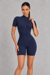Sculp Zip-Up Short Sleeve Unitard – front view