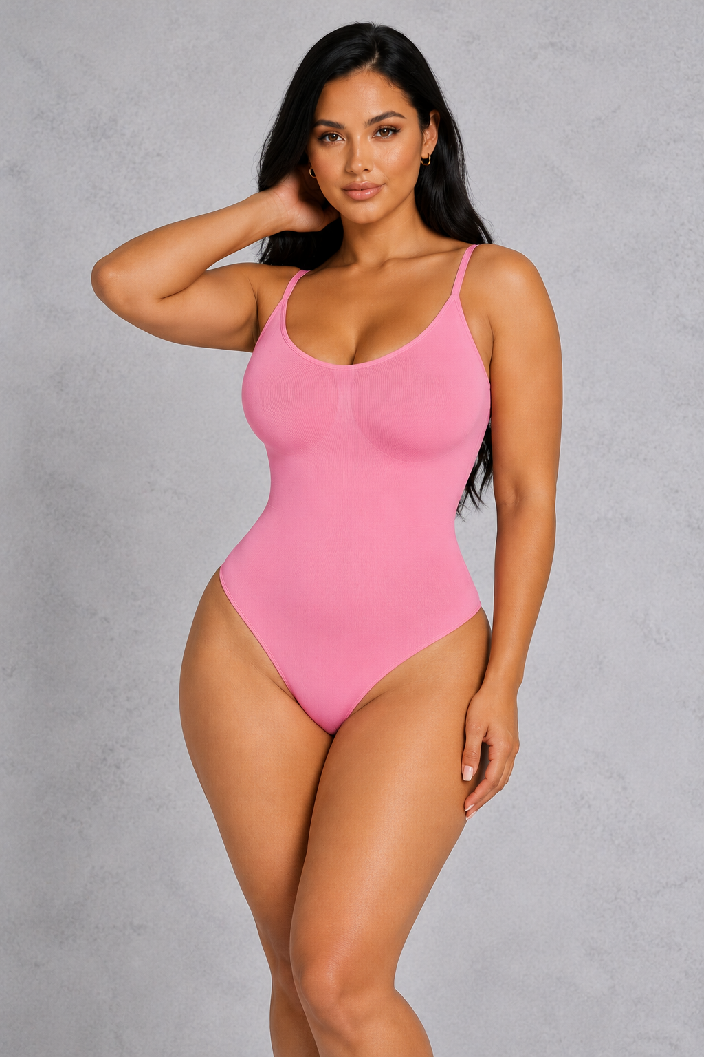 Sculp Thong Shapewear Bodysuit with bust support in Pink – front view
