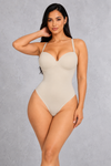 Sculp lace-up back thong bodysuit in nude with underwire cups