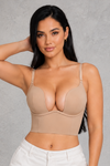 Sculp Deep Plunge Longline Push-Up Bra in Nude – front