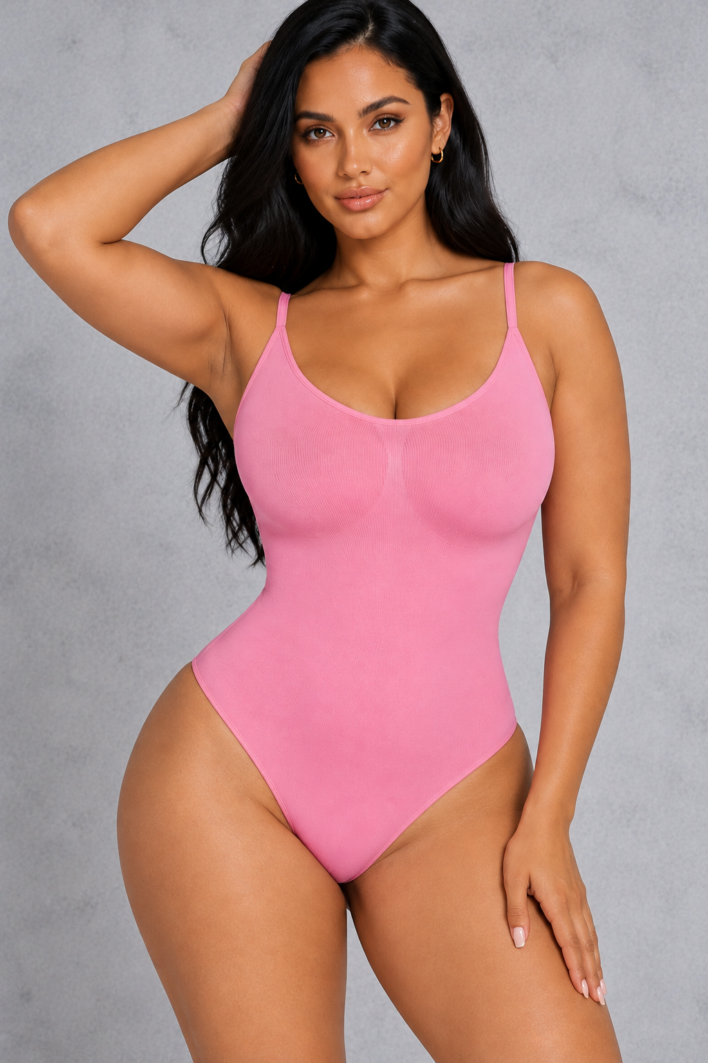 Sculp Thong Shapewear Bodysuit in Pink – front view, shaped bust