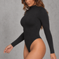 Sculp Long Sleeve Zip-Front Thong Bodysuit – Black