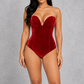 Sculp Strapless Velvet Shaping Bodysuit in Burgundy, front view