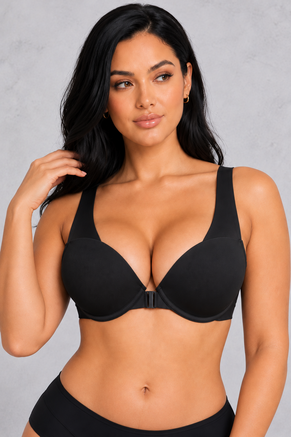 Sculp Front Clasp Racerback Push-Up Bra in Black – front