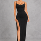 Sculp high-slit bodycon maxi dress in black with cami straps