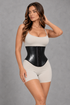 Sculp glossy latex hourglass waist cincher in Black – front view