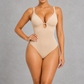 Sculp deep V keyhole thong shaping bodysuit in nude, front view