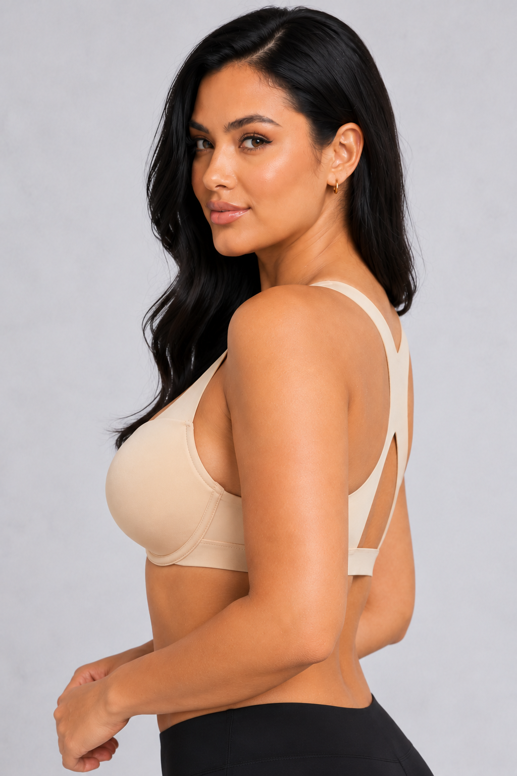 Sculp Front Clasp Racerback Push-Up Bra in Nude – side