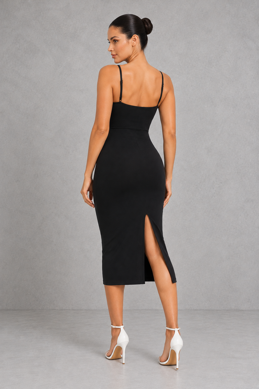 Sculp Tummy Control Shaping Dress in Black – back view with low back and back split