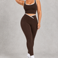 Sculp Crossover Leggings & Sports Bra Gym Set in Chocolate – front view