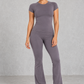 Sculp Fitted T-Shirt & Flared Leggings Set in Dark Grey – front view