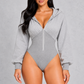 Sculp Hooded Long Sleeve Bodysuit in Grey, front view