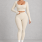 Sculp Ribbed Square Neck Gym Co-Ord in Ivory – front view