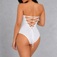 Sculp Strapless Velvet Shaping Bodysuit in White, back view showing lace-up back