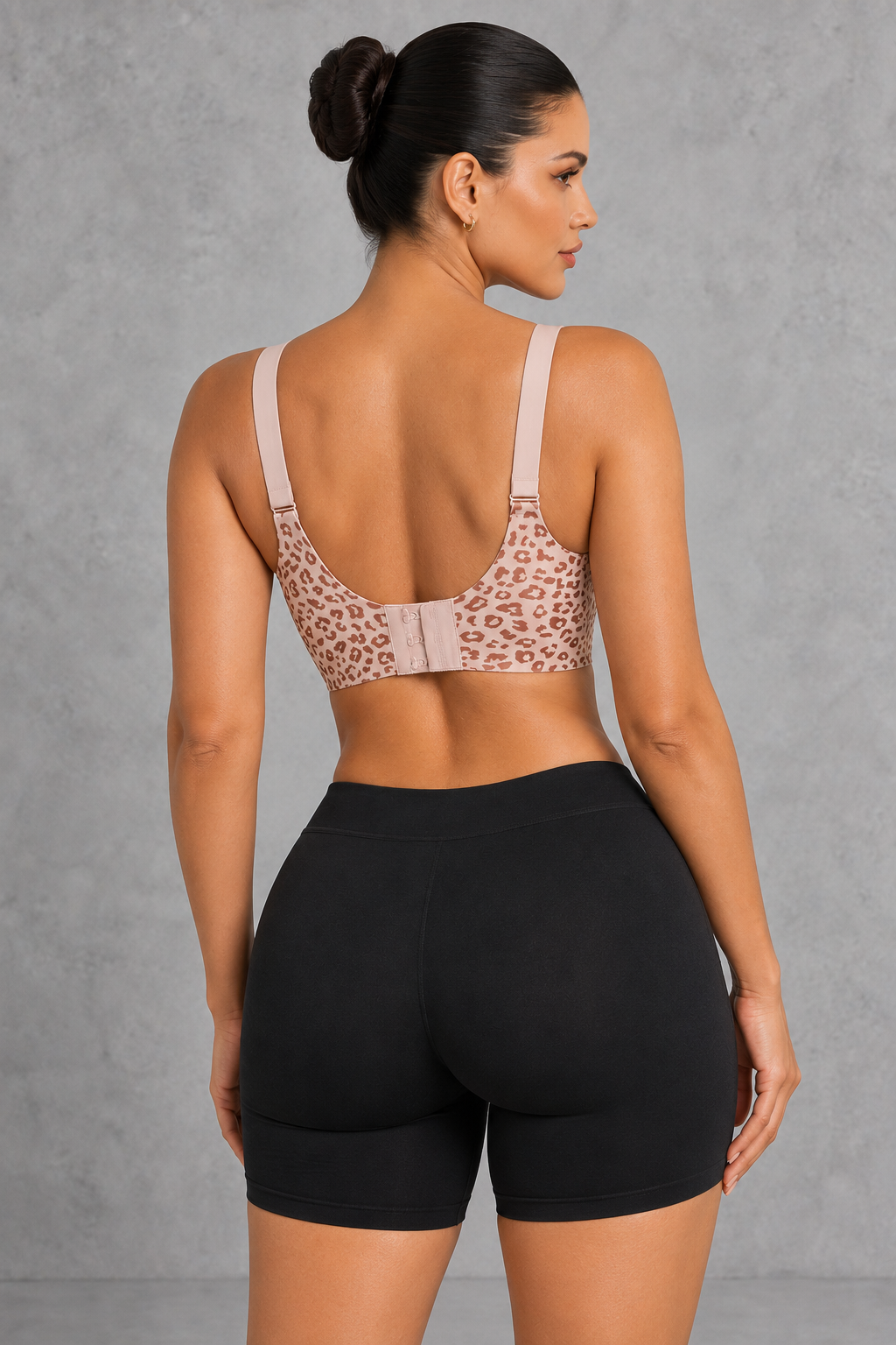 Sculp plus size leopard print jelly bra with black biker shorts