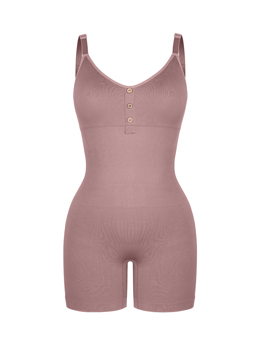 Sculp Ribbed Shaping Henley Bodysuit - Built-In Bra Tummy Control Bodysuit