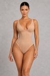 Sculp deep V underwire thong bodysuit in nude