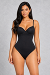 Sculp lace-up back thong bodysuit in black with underwire cups
