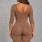 Sculp Colombian Faja Bodysuit in Brown, back view with butt lift