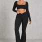 Sculp Flared Leggings Yoga Set in Black – front view