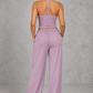 Sculp Wrap Top & Wide Leg Joggers Lounge Set in Purple – back view of halter top and joggers