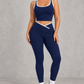 Sculp Crossover Leggings & Sports Bra Gym Set in Navy Blue – front view