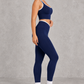 Sculp Crossover Leggings & Sports Bra Gym Set in Navy Blue – side view