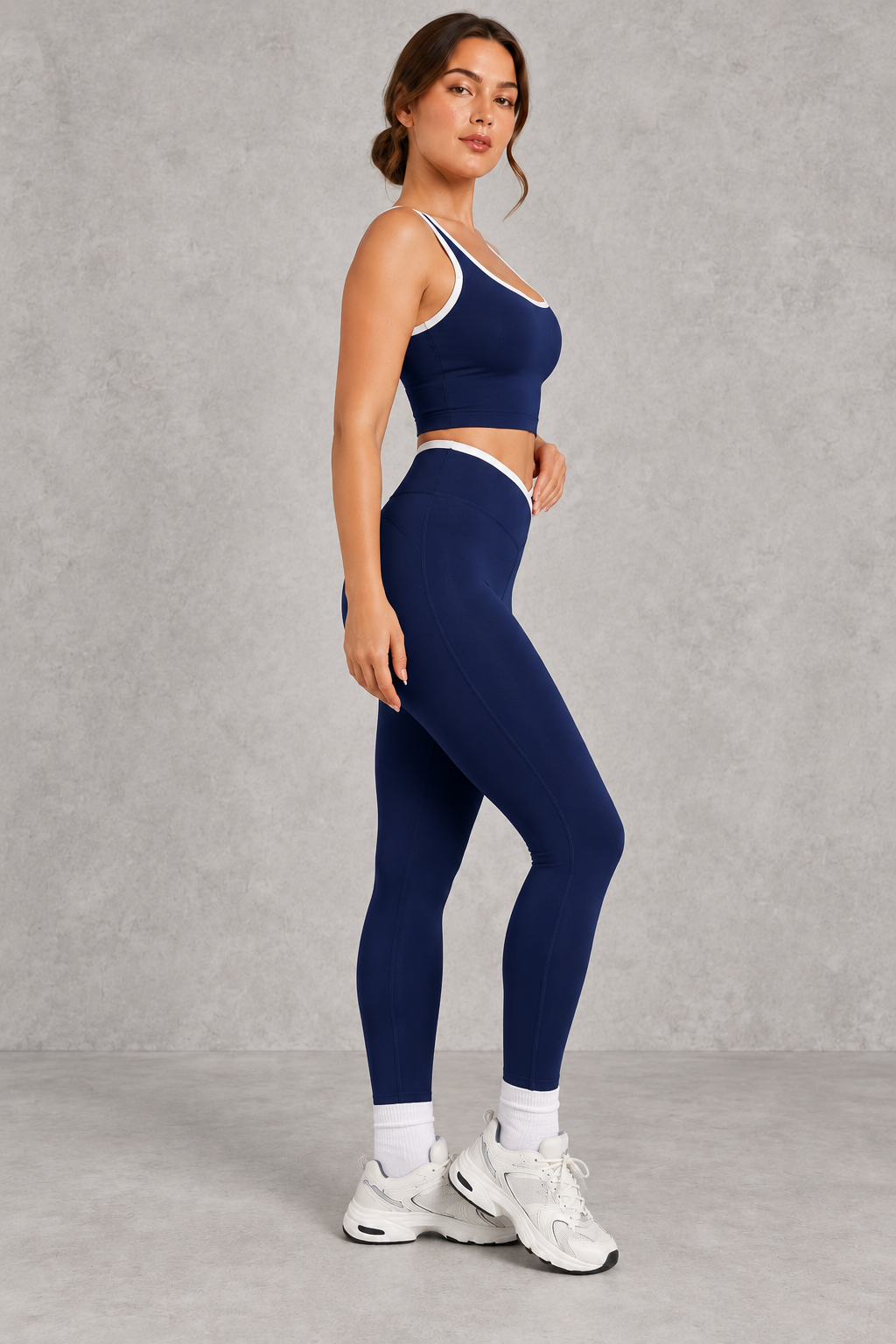 Sculp Crossover Leggings & Sports Bra Gym Set in Navy Blue – side view