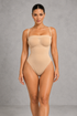 Sculp strapless high-leg compression bodysuit in nude with detachable straps, front view
