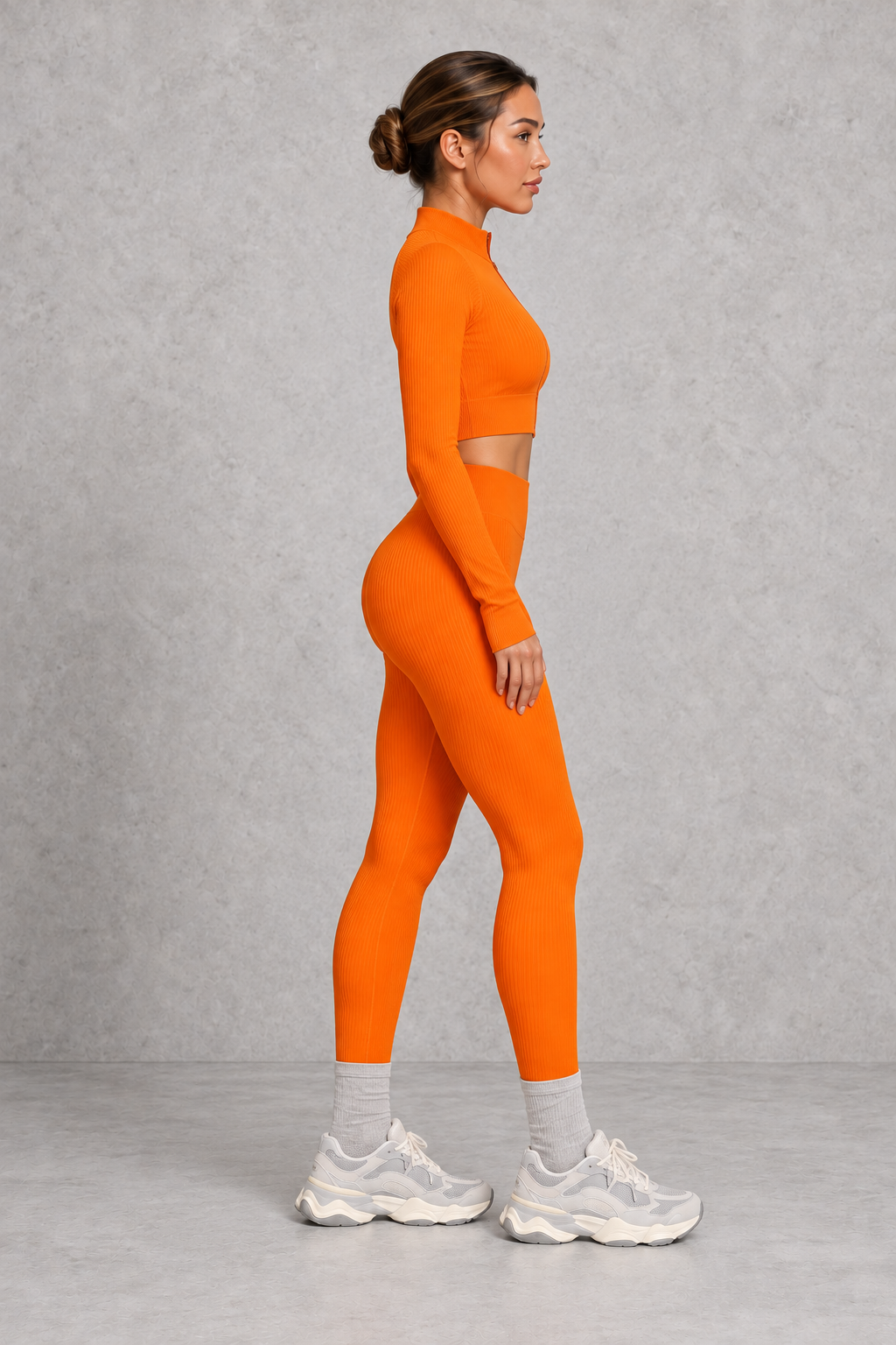 Sculp Ribbed Half-Zip Gym Co-Ord in Orange – side view