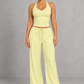 Sculp Wrap Top & Wide Leg Joggers Lounge Set in Light Yellow – front view with halter top and joggers