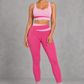 Sculp Colour Block Sports Bra & Leggings Set in Pink – front view