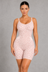 Sculp leopard print mid-thigh shaping bodysuit in pink leopard