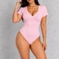 Sculp Ribbed V-Neck Bodysuit – Pink, front view
