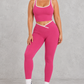 Sculp Crossover Leggings & Sports Bra Gym Set in Hot Pink – front view