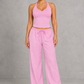 Sculp Wrap Top & Wide Leg Joggers Lounge Set in Rose Pink – front view with halter top and joggers